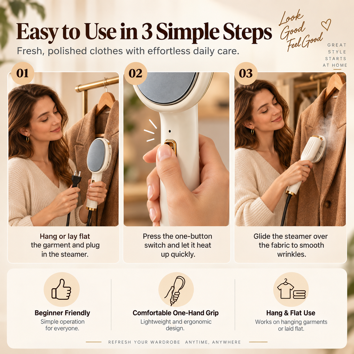 👔✨Hot Sale 50% OFF👔✨ Portable Handheld Garment Steamer.20s Heat-Up, Dry & Wet Modes, Leak-Proof 🌫️