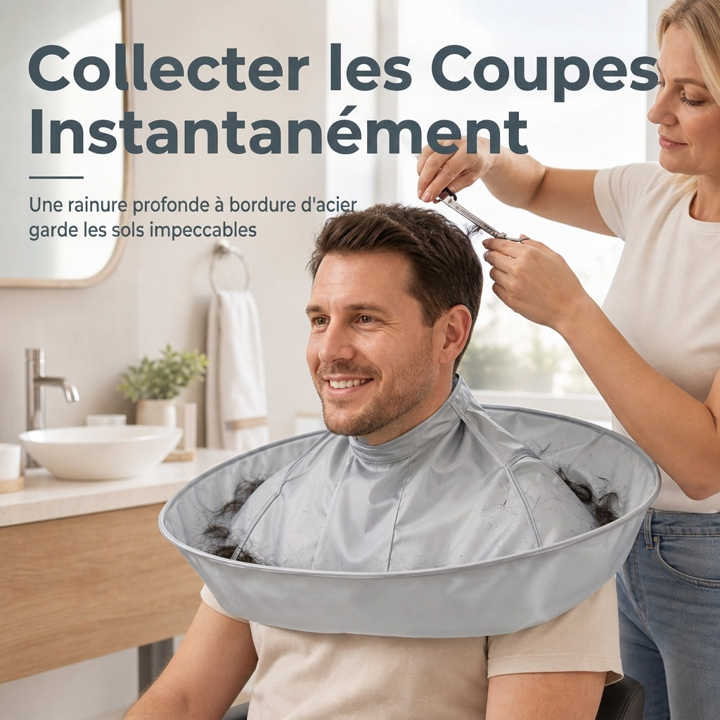 🥳2026 HOT SALE🥳💞50K+ SOLD! ✂️🧹 Hair Cutting Cape with Catcher – built-in groove traps clippings, no mess on clothes or floors. Waterproof, non-static, folds flat. Perfect for home trims & kids' cuts! 💇✅