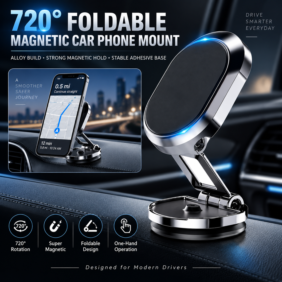 Rotatable Folding Magnetic Car Phone Mount