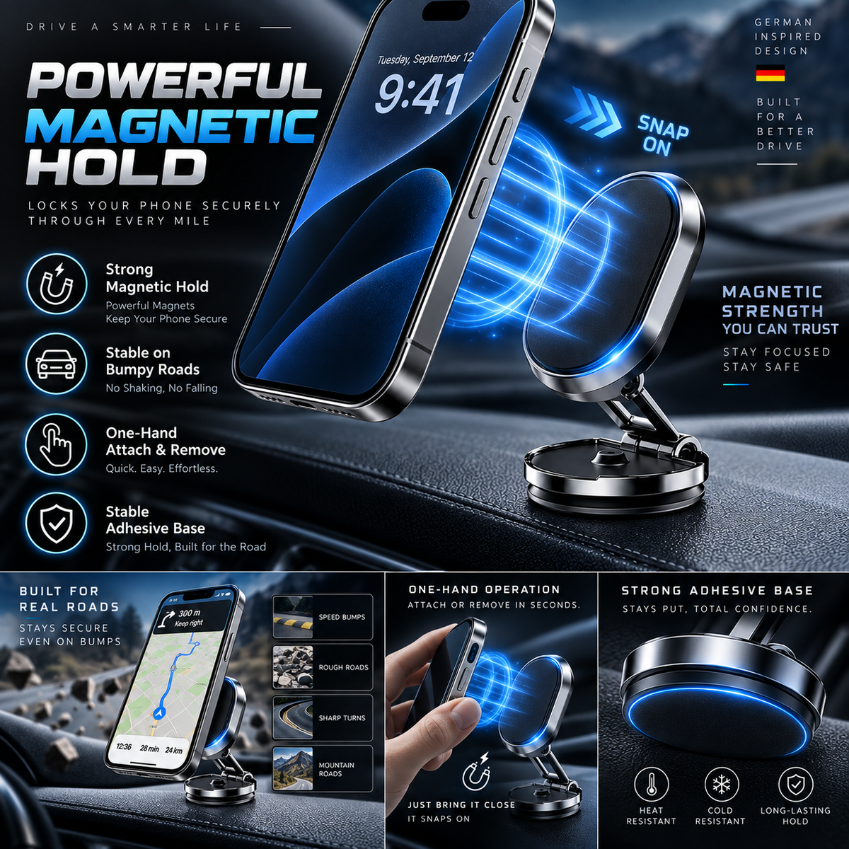 Rotatable Folding Magnetic Car Phone Mount