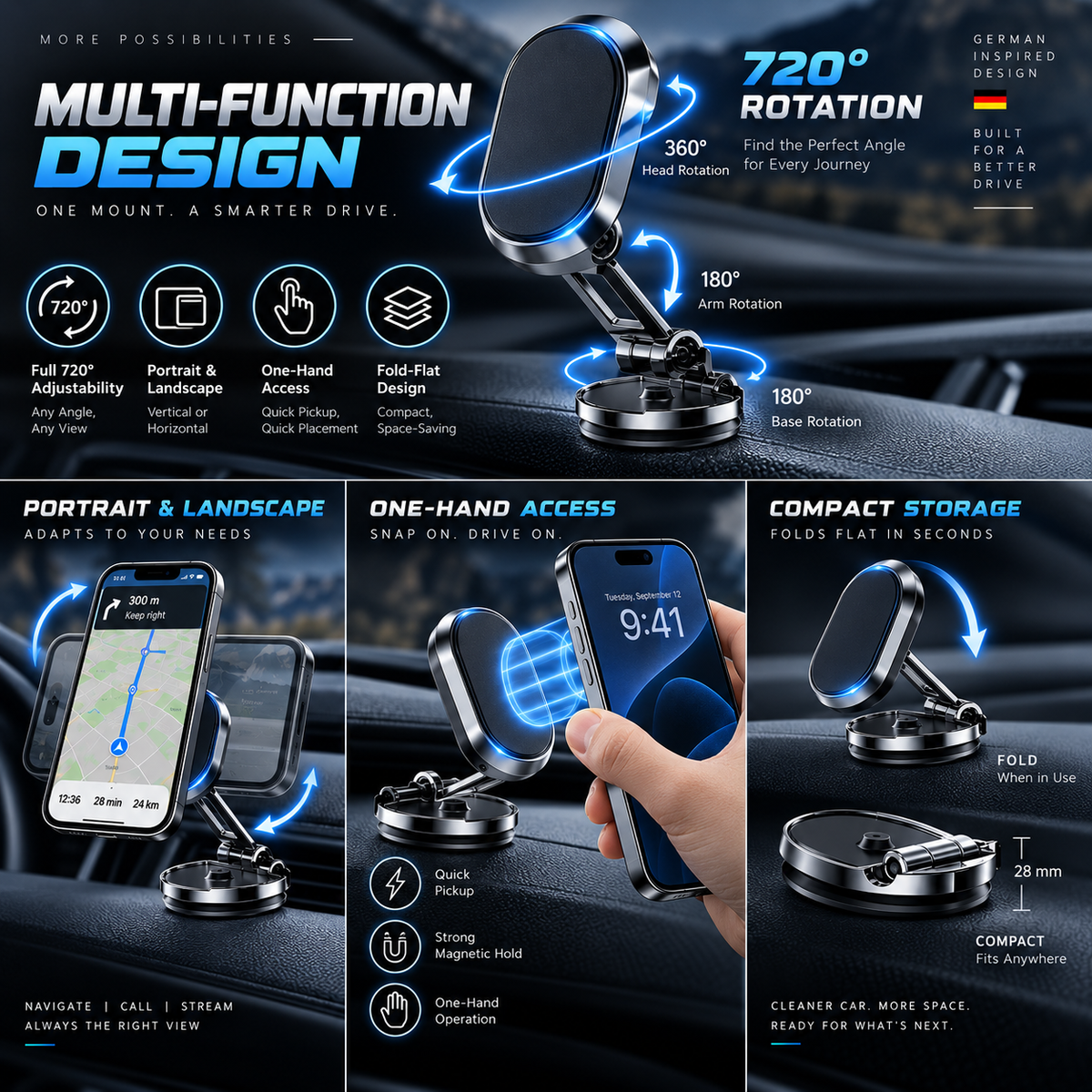 Rotatable Folding Magnetic Car Phone Mount