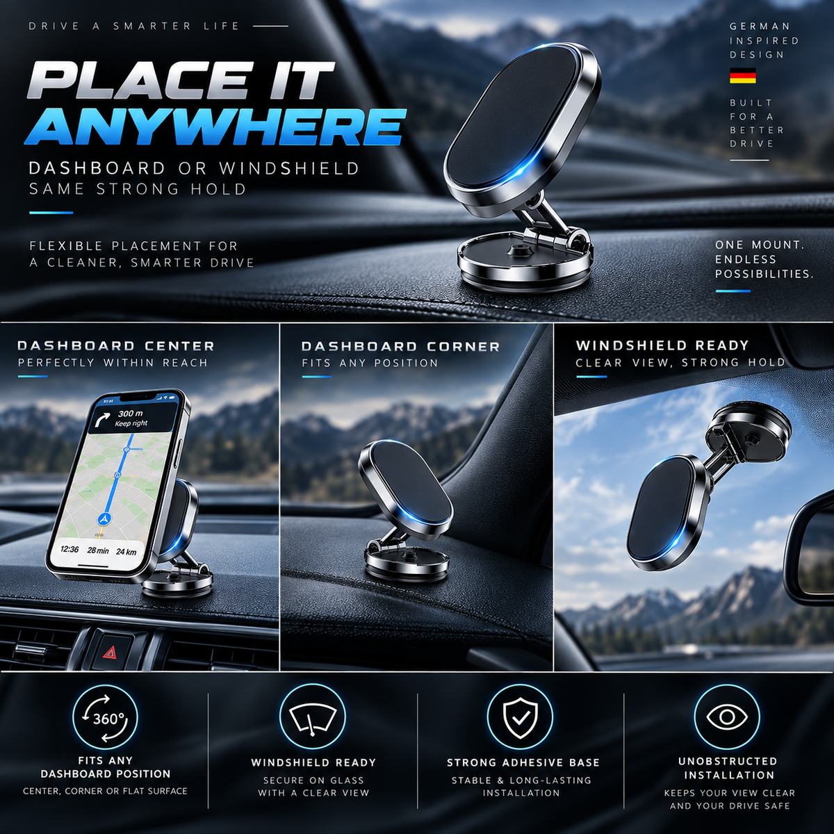 Rotatable Folding Magnetic Car Phone Mount