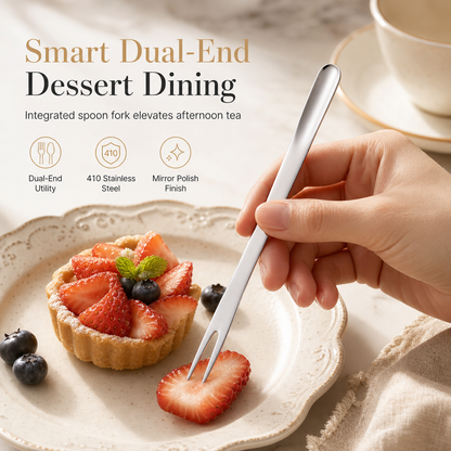 2-in-1 Stainless Steel Dessert Spoon Fruit Fork Set
