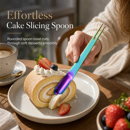 2-in-1 Stainless Steel Dessert Spoon Fruit Fork Set