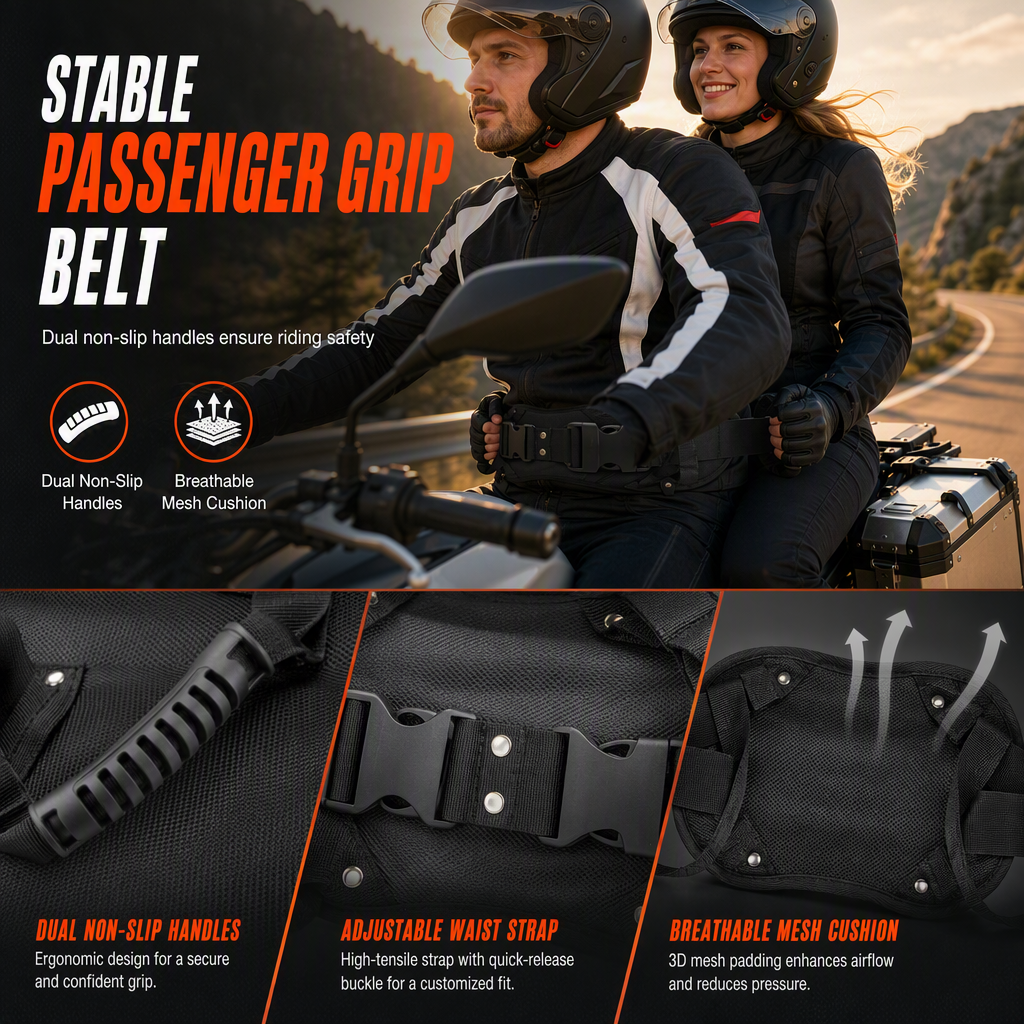 ⏳ Time-Limited Deal: Motorcycle Passenger Grab Belt 🏍️