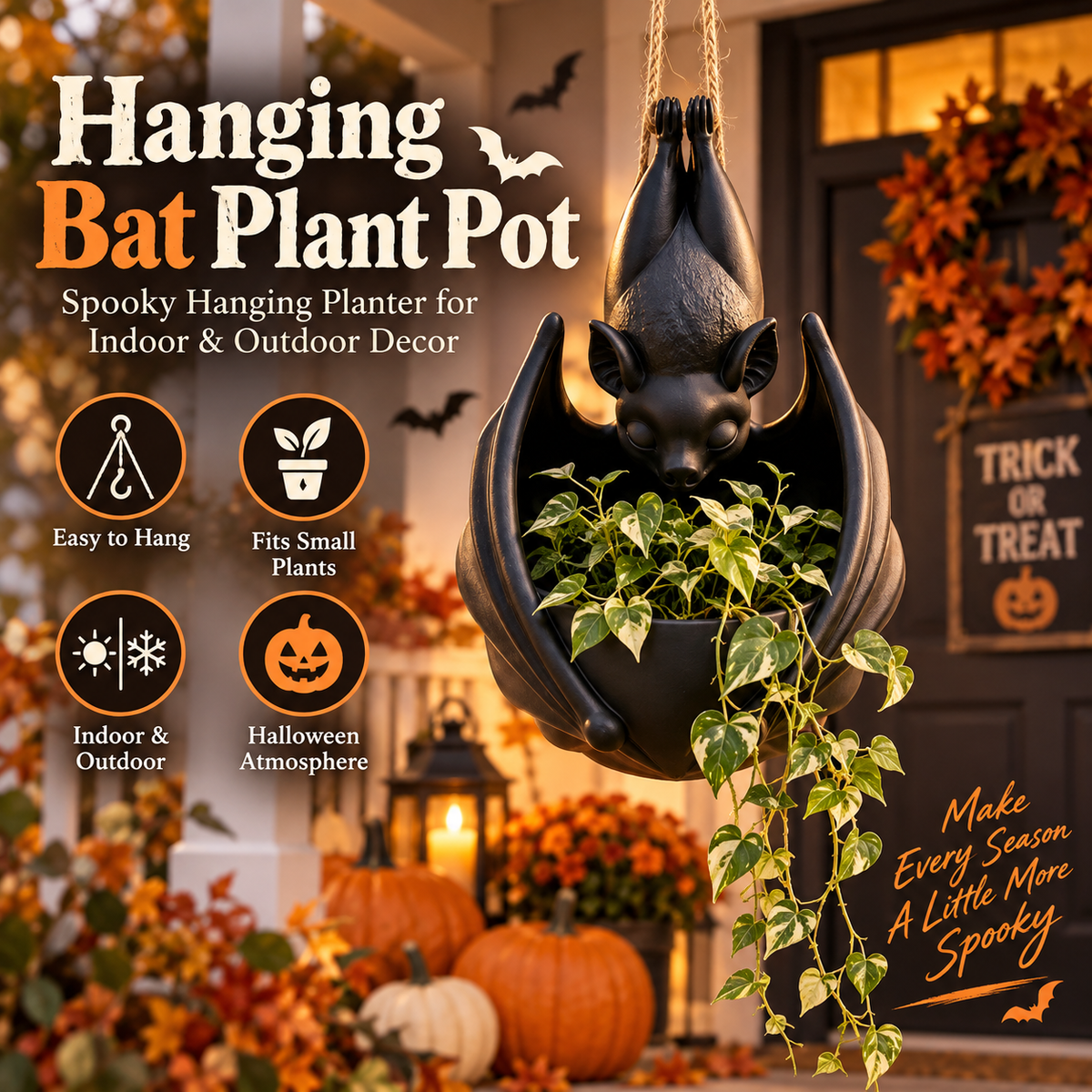 Halloween Bat Hanging Plant Pot
