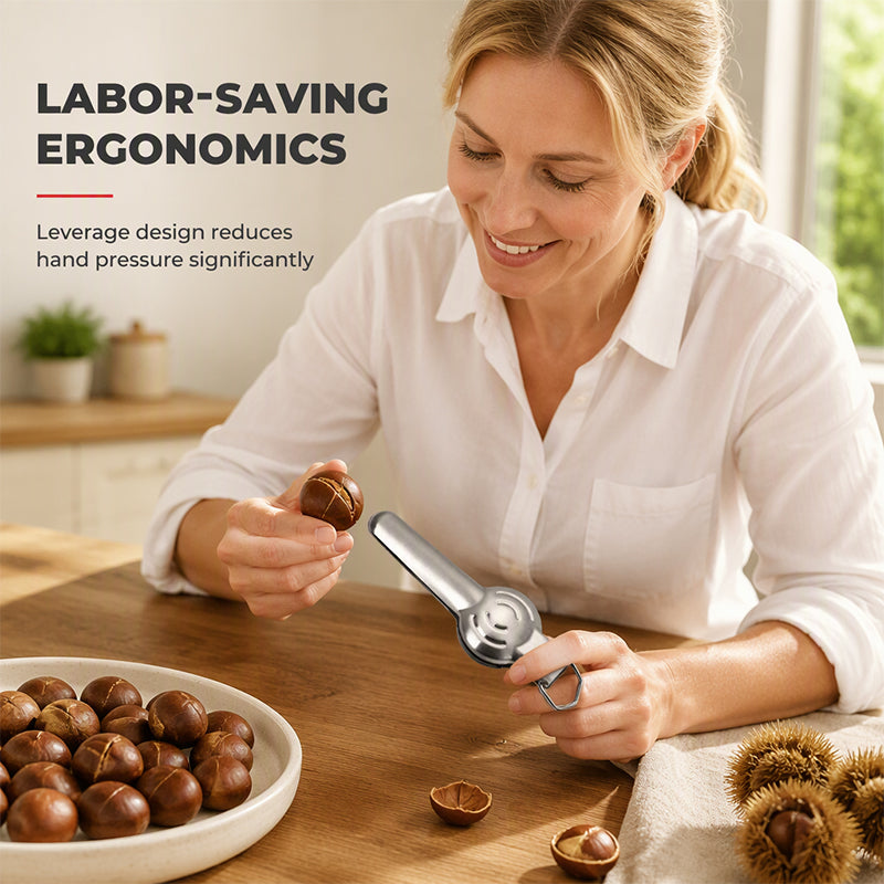 🌰 50% OFF! ✨ Lever-Assisted Stainless Steel Chestnut Opener & Nut Cracker – Food-Grade Rust-Resistant with Sharp Serrated Cross-Blade, Effort-Saving Mechanical Leverage & Ergonomic Non-Slip Grip – 17cm for Chestnuts Walnuts Pecans Hazelnuts & Almonds
