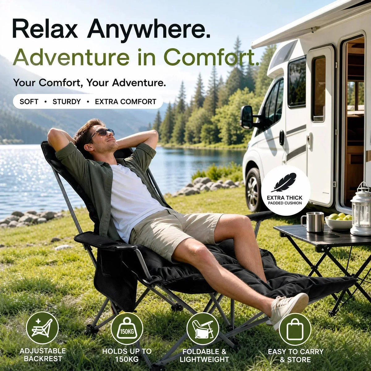 🪑 Portable, adjustable folding chair for outdoor use – Lightweight, sturdy & versatile – Ideal for the garden, camping, the beach or the patio – easy to carry and set up 🏕️✨