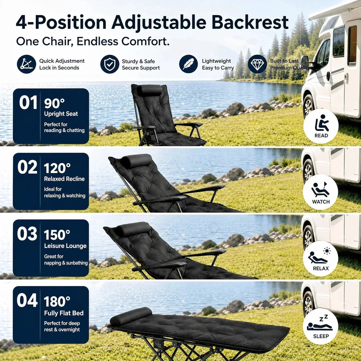 🪑 Portable, adjustable folding chair for outdoor use – Lightweight, sturdy & versatile – Ideal for the garden, camping, the beach or the patio – easy to carry and set up 🏕️✨