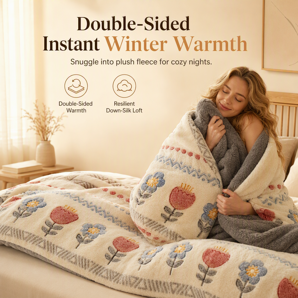 Thickened Double Sided Lamb Fleece and Milk Velvet Winter Quilt Warm Bedding Comforter for Autumn and Winter