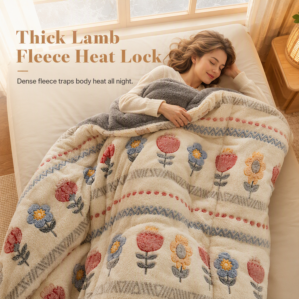 Thickened Double Sided Lamb Fleece and Milk Velvet Winter Quilt Warm Bedding Comforter for Autumn and Winter