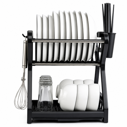 🍽️ 50% OFF! ✨ Multi-Tier Carbon Steel Dish Drying Rack with Drip Tray – Double Counter Space Vertical Design, Holds 12+ Plates Deep Card Slots, Removable Slide-Out Drainage Tray & Tool-Free Snap Assembly – 3 Colors 🥢