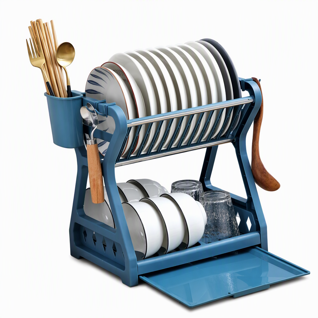🍽️ 50% OFF! ✨ Multi-Tier Carbon Steel Dish Drying Rack with Drip Tray – Double Counter Space Vertical Design, Holds 12+ Plates Deep Card Slots, Removable Slide-Out Drainage Tray & Tool-Free Snap Assembly – 3 Colors 🥢
