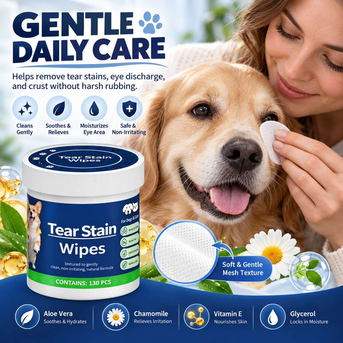 Pet Eye and Tear Stain Cleaning Wipes for Dogs and Cats