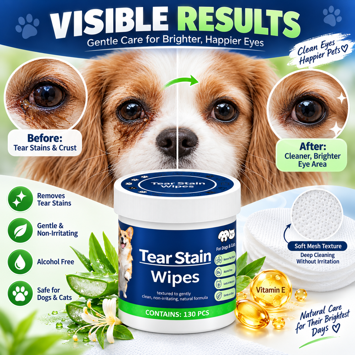 Pet Eye and Tear Stain Cleaning Wipes for Dogs and Cats