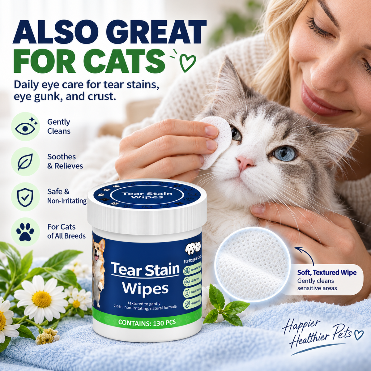 Pet Eye and Tear Stain Cleaning Wipes for Dogs and Cats