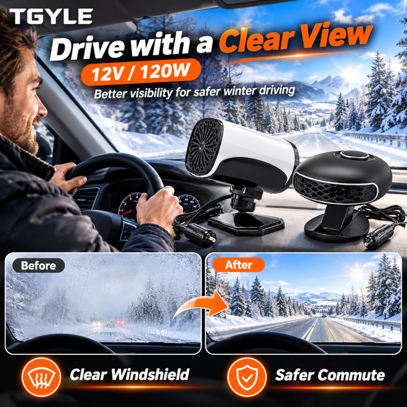 Portable Car Heater Defroster with 360-Degree Rotating Base