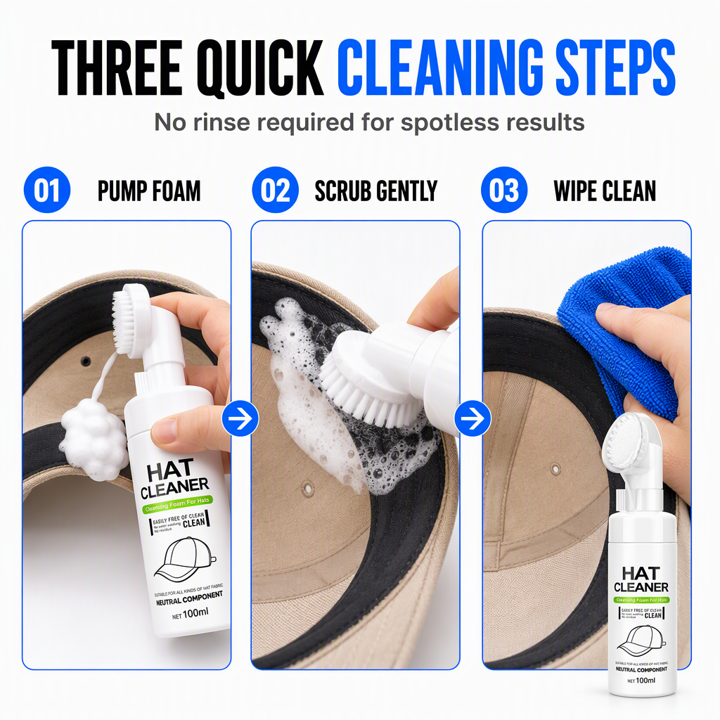 Rinse Free Hat Foam Cleaner for Sweat and Stain Removal
