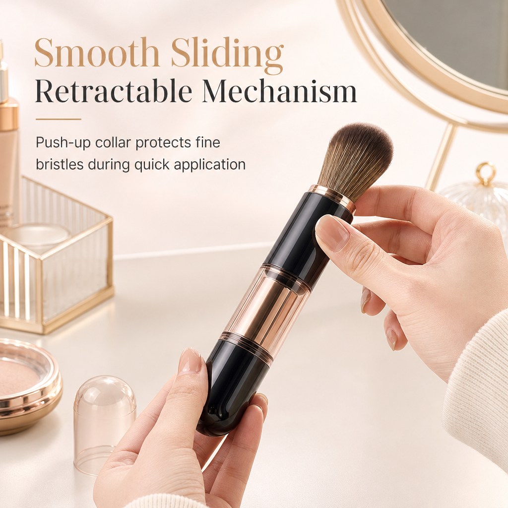 🖌️LAST DAY SALE 50% OFF !!📢Portable Retractable Makeup Brush Set – Multifunctional Travel Cosmetic Tool with Powder, Blush & Silicone Lip Brush