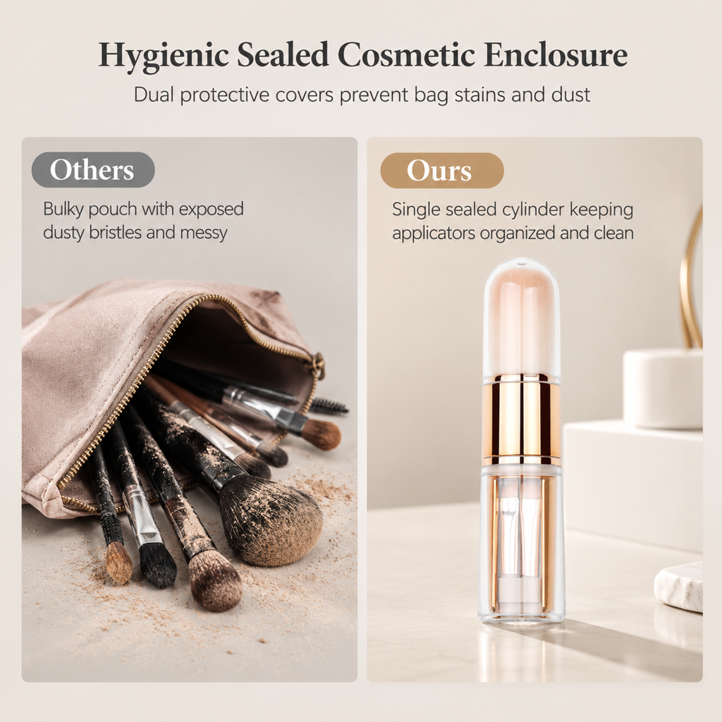 🖌️LAST DAY SALE 50% OFF !!📢Portable Retractable Makeup Brush Set – Multifunctional Travel Cosmetic Tool with Powder, Blush & Silicone Lip Brush