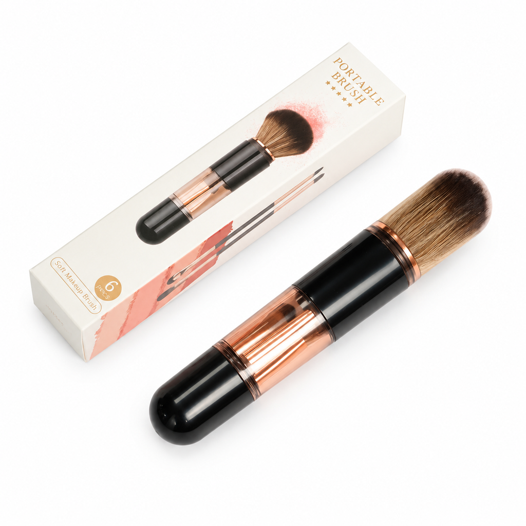 🖌️LAST DAY SALE 50% OFF !!📢Portable Retractable Makeup Brush Set – Multifunctional Travel Cosmetic Tool with Powder, Blush & Silicone Lip Brush