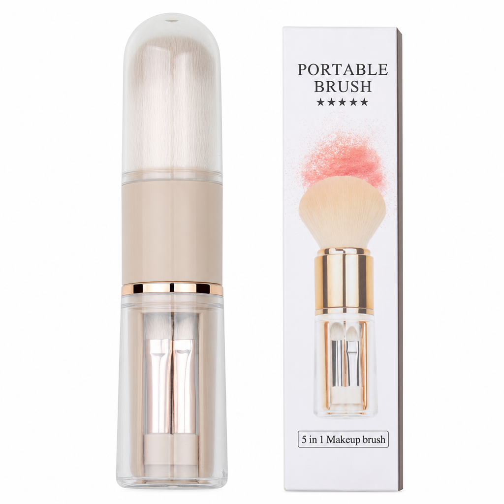 🖌️LAST DAY SALE 50% OFF !!📢Portable Retractable Makeup Brush Set – Multifunctional Travel Cosmetic Tool with Powder, Blush & Silicone Lip Brush