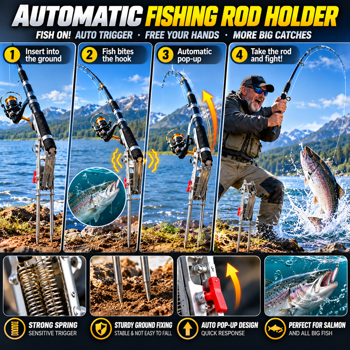 Automatic Double Spring Fishing Rod Holder