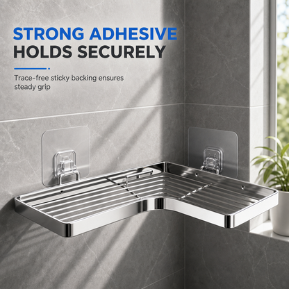 No Drill Bathroom Corner Shelf with 8mm Thickened Flat Bar Triangular Shower Organizer Rack