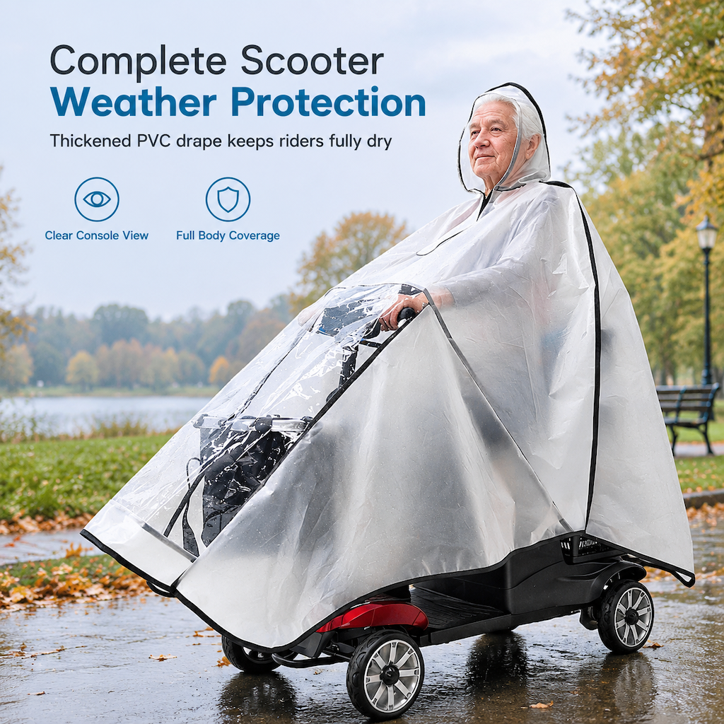 📢📢50% OFF! ⏰🌧️Thickened Extra Large Waterproof PVC Cover and Poncho for Senior Mobility Scooters and Four Wheel Electric Vehicles