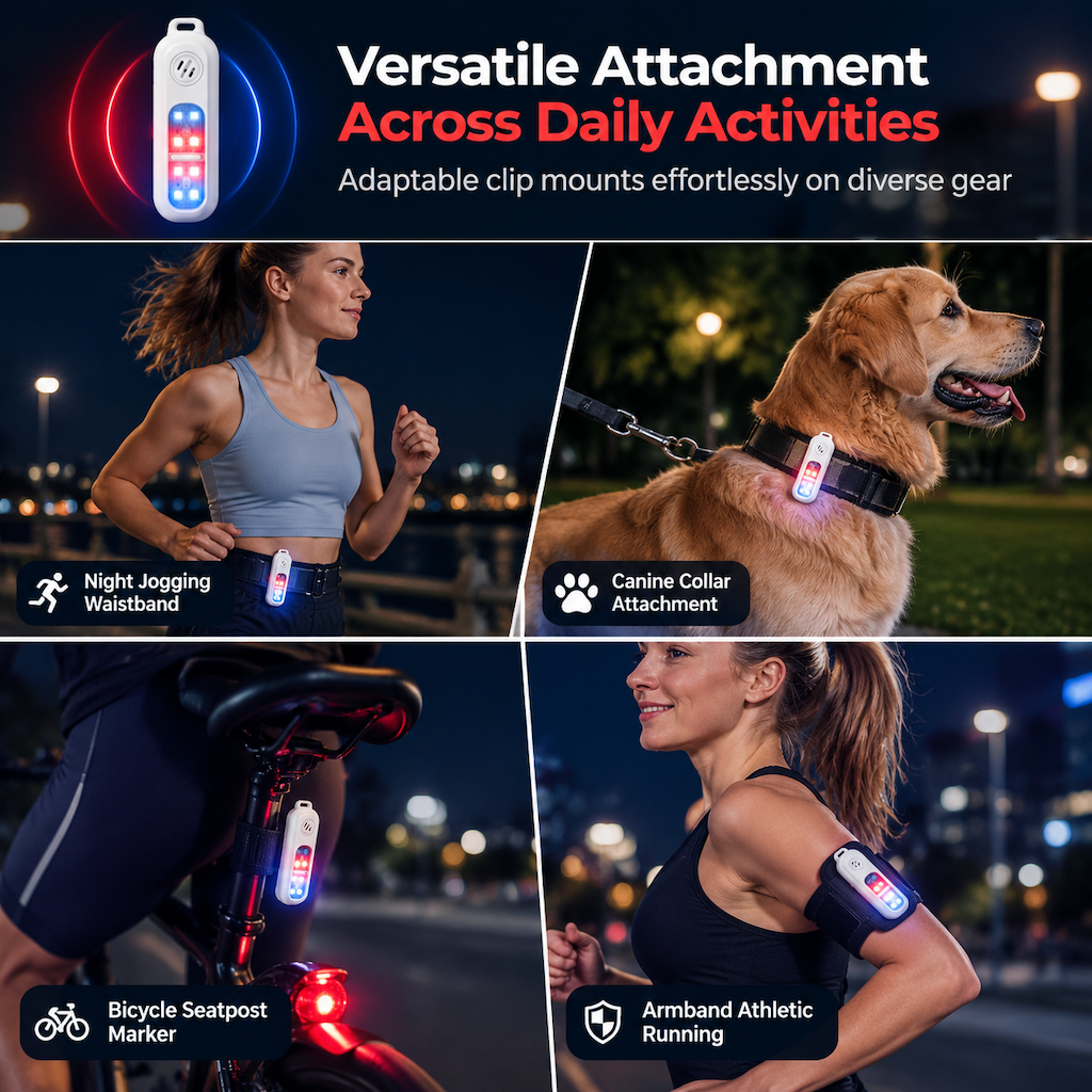 🚨 LED Safety Warning Light with SOS Alarm – Clip-On Running & Cycling Light