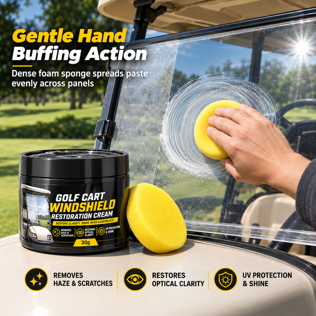 🥳2026 HOT SALE🥳💞50K+ SOLD! 🏌️✨ 50% OFF! Golf Cart Windshield Scratch Repair Paste – buffs away haze & yellowing, restores crystal-clear vision. Includes sponge, easy 3-step hand buffing! 🛡️✅