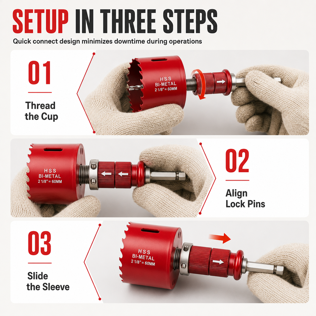 ⚙️ Quick-Release Hole Saw Arbor – Core Ejection Mandrel for Faster, Tidier Hole Saw Changes 🔧