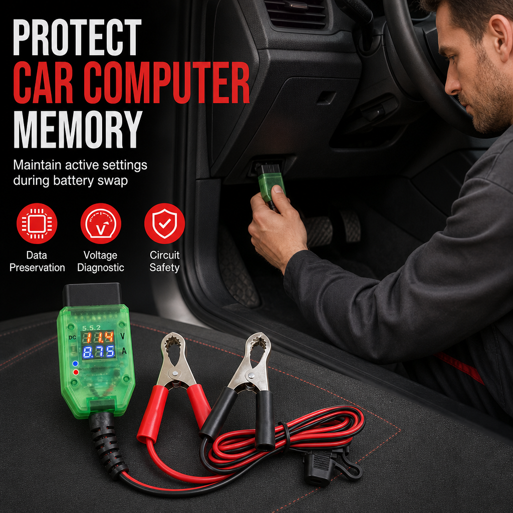 ⏳ ⏰Car OBD Battery Replacement Tool and Computer Memory Saver with Digital Display Leakage Detector