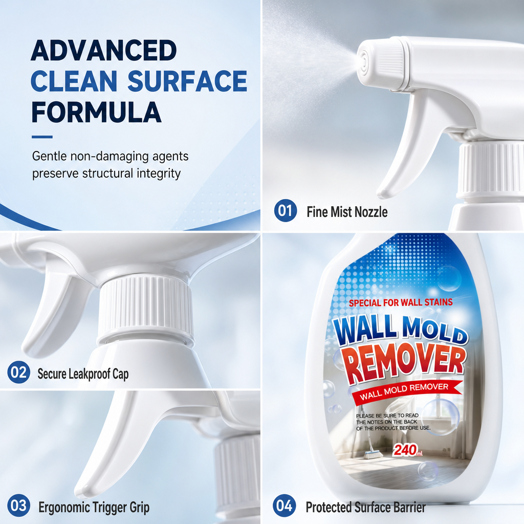 ⏳Last Day Buy 2 Get 1 Free📢Wall Mold & Mildew Remover Spray 240ml, Quick Stain Removal for Painted Walls and Wallpaper🧱