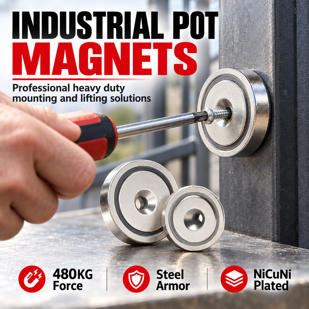 Heavy-Duty Neodymium Pot Magnets with Countersunk Hole