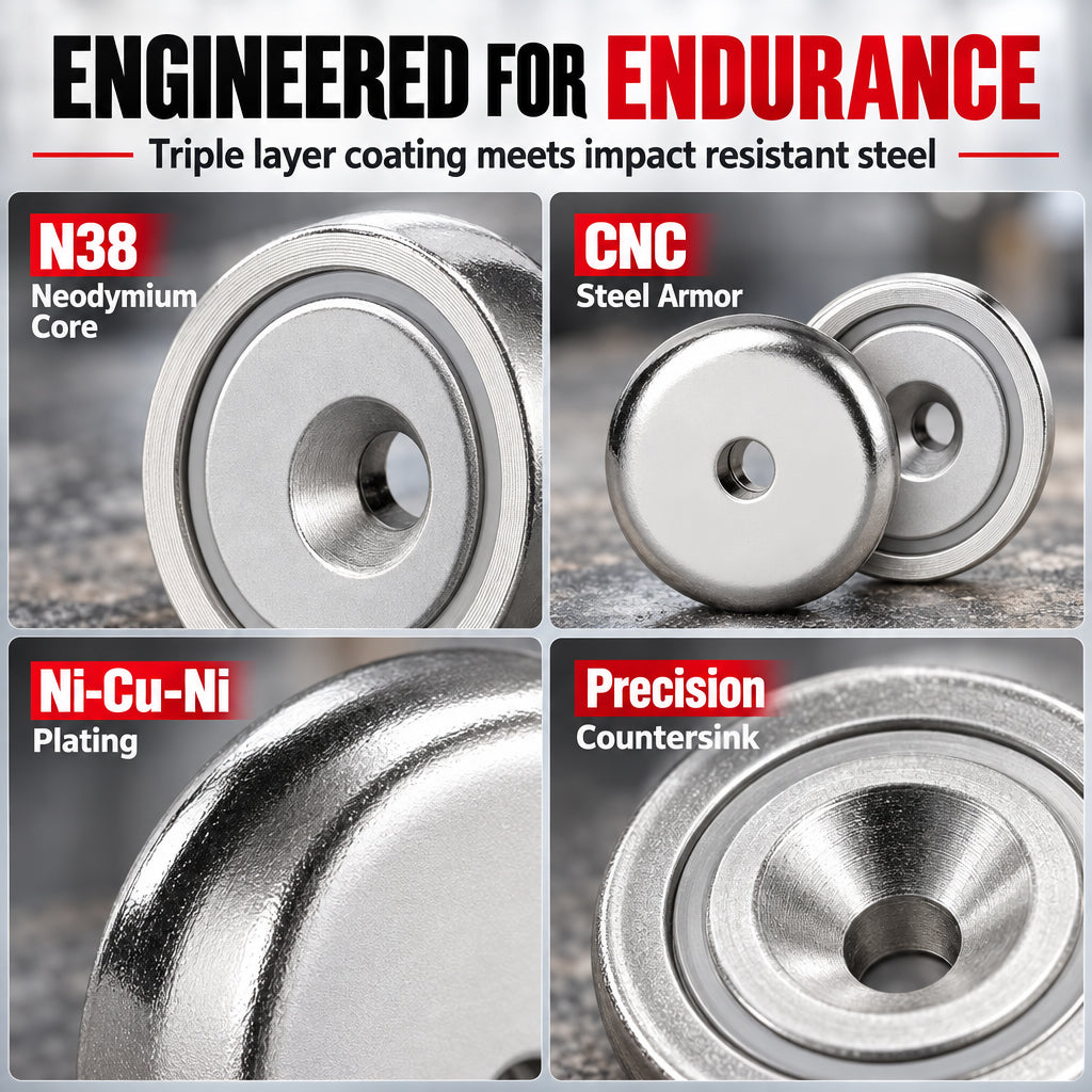 Heavy-Duty Neodymium Pot Magnets with Countersunk Hole