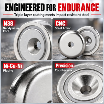 Heavy-Duty Neodymium Pot Magnets with Countersunk Hole