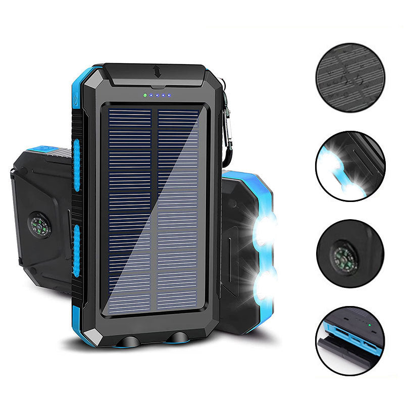 Solar Power Bank with Dual Flashlight & Compass