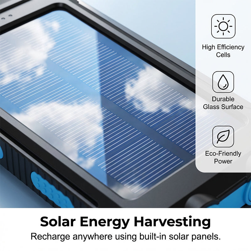 Solar Power Bank with Dual Flashlight & Compass