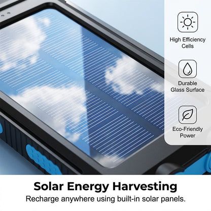 Solar Power Bank with Dual Flashlight & Compass