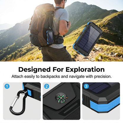 Solar Power Bank with Dual Flashlight & Compass