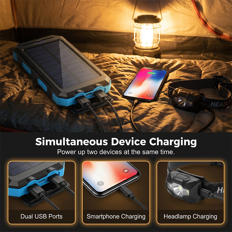 Solar Power Bank with Dual Flashlight & Compass
