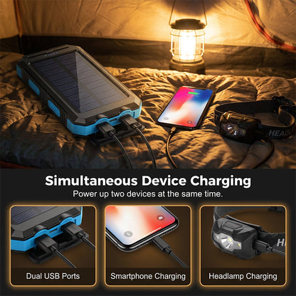 Solar Power Bank with Dual Flashlight & Compass