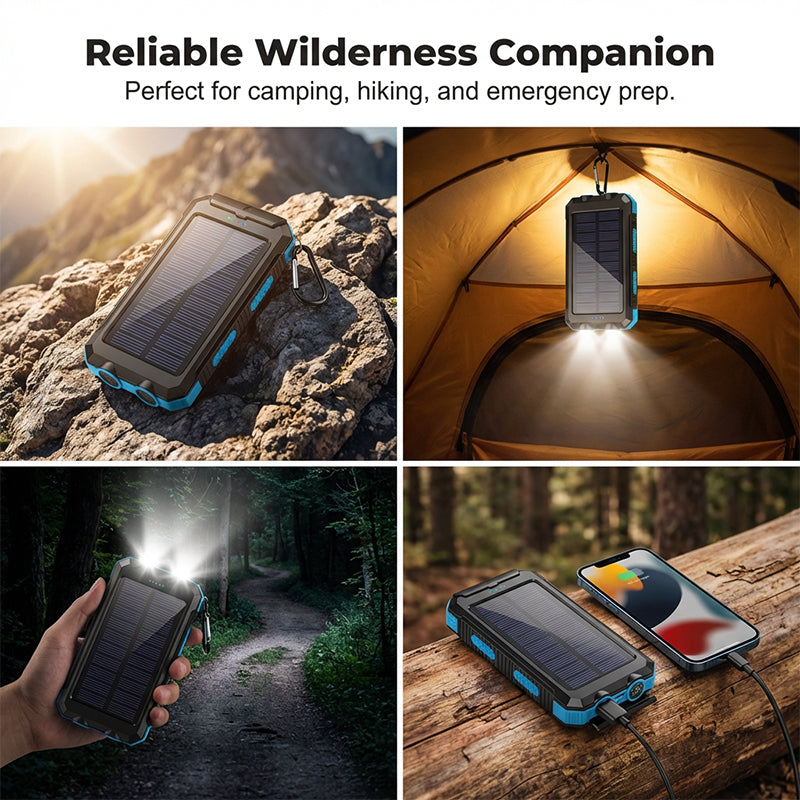 Solar Power Bank with Dual Flashlight & Compass