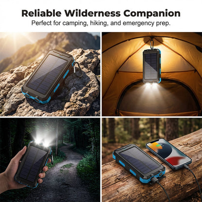 Solar Power Bank with Dual Flashlight & Compass