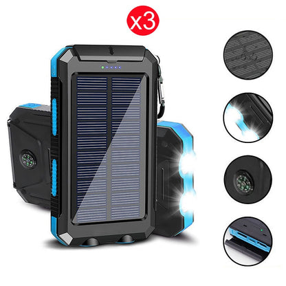 Solar Power Bank with Dual Flashlight & Compass