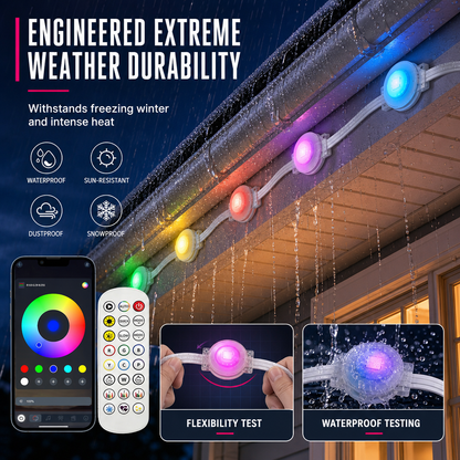 Smart LED Outdoor Eaves Lights IP67 Waterproof RGB Color Changing String Lights with App Control