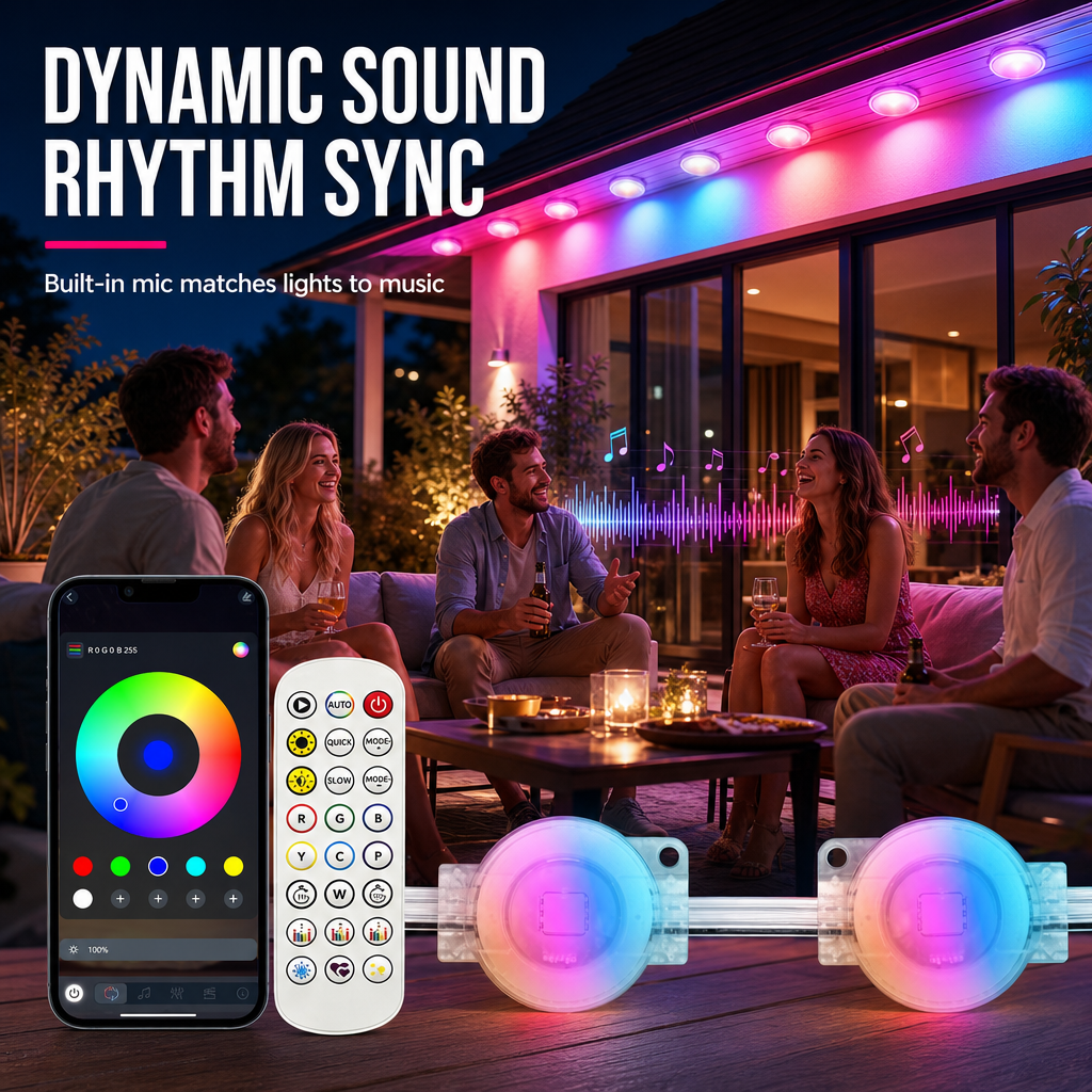 Smart LED Outdoor Eaves Lights IP67 Waterproof RGB Color Changing String Lights with App Control