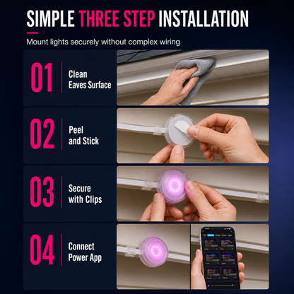 Smart LED Outdoor Eaves Lights IP67 Waterproof RGB Color Changing String Lights with App Control
