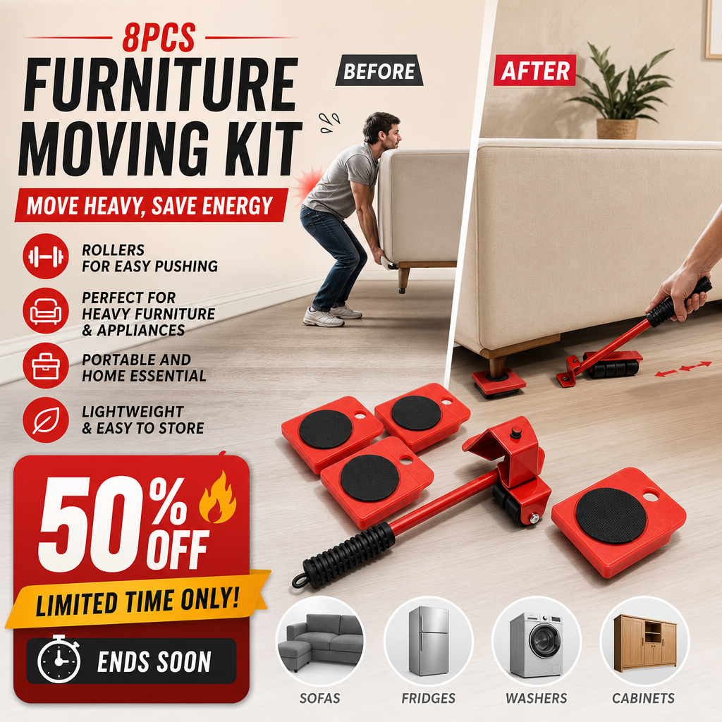 🏠 Heavy Furniture Moving Tool Kit – 8-Piece System for Home & Office Rearranging